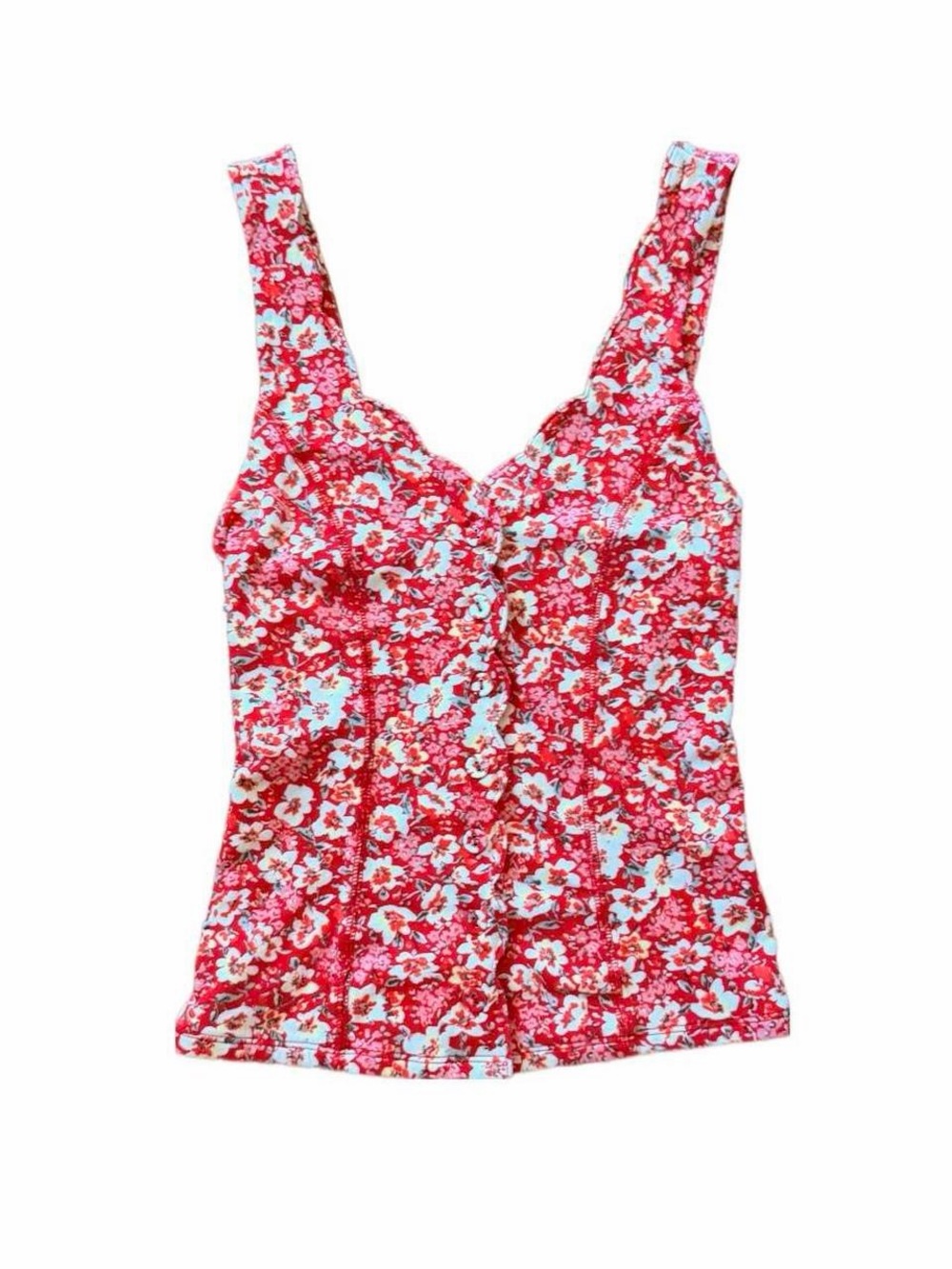 Kimchi Blue Red Floral Peplum Tank XS